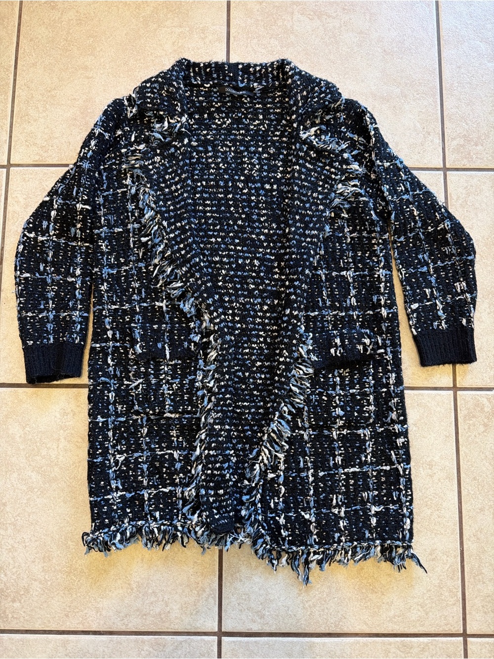 Dolce Cabo Navy Bouclé Tweed Open-Front Jacket - Picture 2 of 7